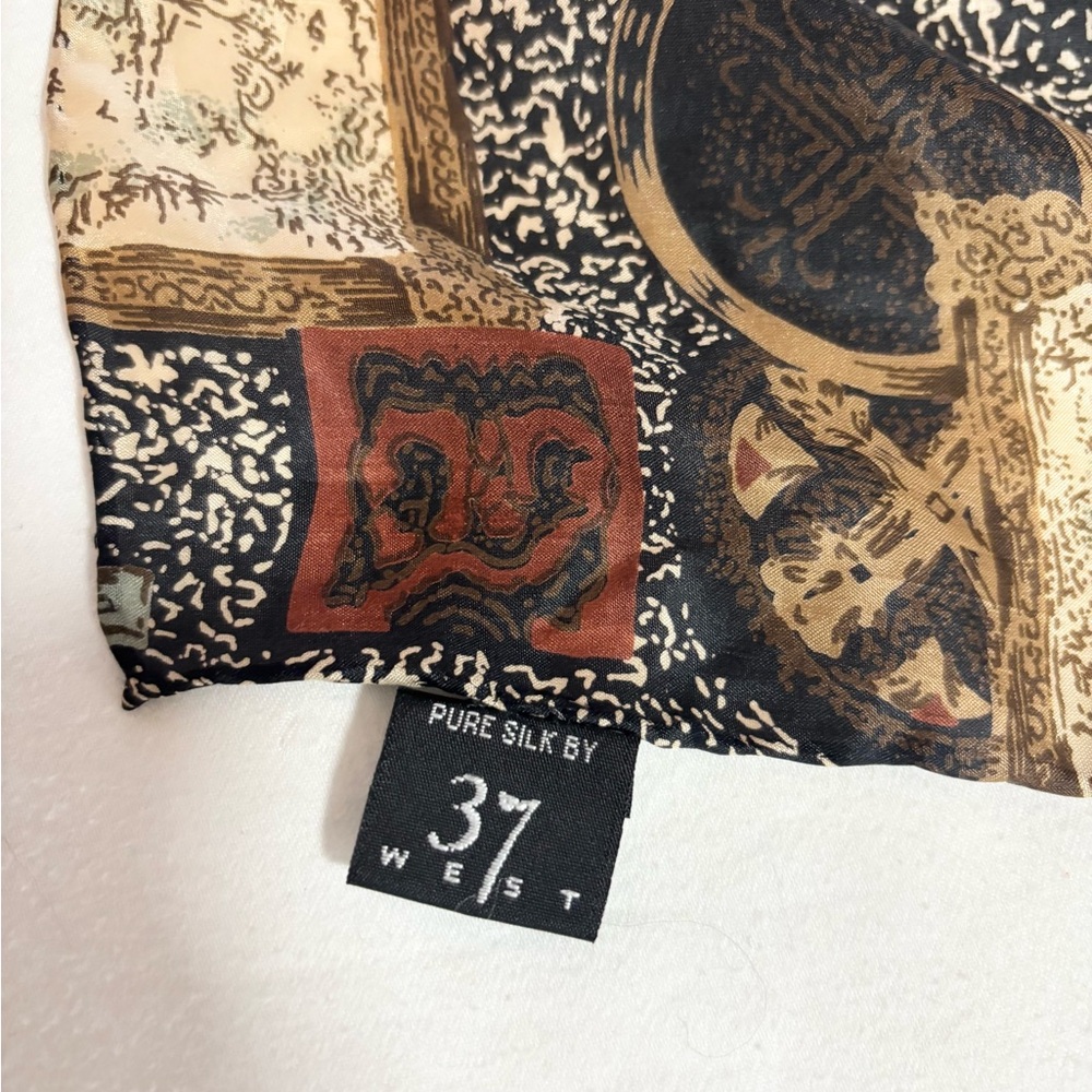 Vintage Black and Brown Artistic silk Scarf - Picture 4 of 5